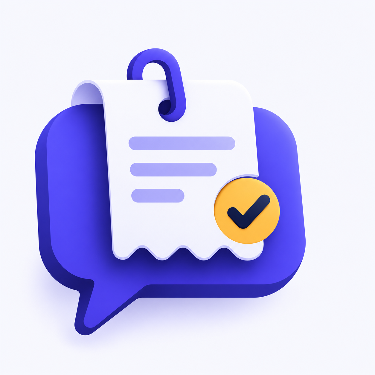 Icon of a paper receipt clipped to a speech bubble with a checkmark on the receipt.